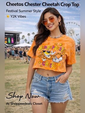 Cheetos Chester Cheetah “Dangerously Cheesy” Cropped Tie Dye T-Shirt Orange